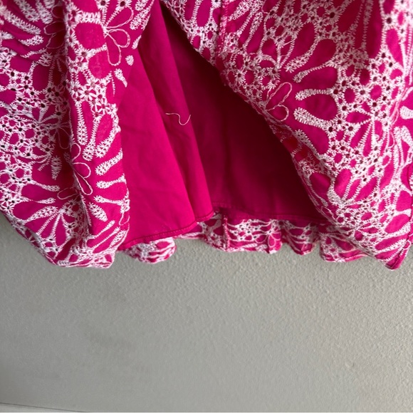 Loft Pink Eyelet Lace Cotton Tie Waist Midi Dress 8P - Picture 8 of 13